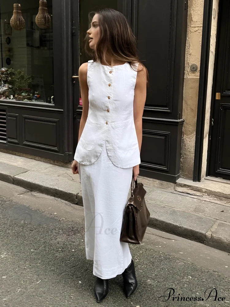 Cotton Blends Graceful Skirt Set White / Xs Sets