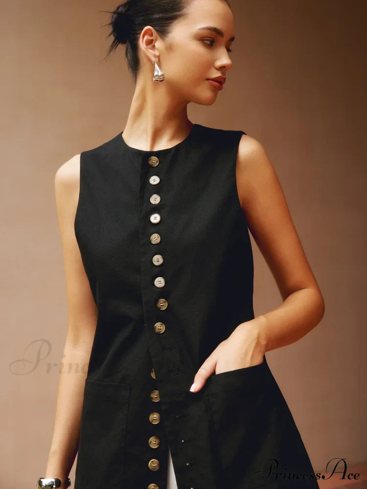 Cotton & Graceful Linen Button-Front Vest Vests