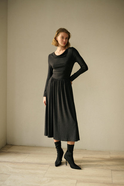 Cowl neck midi dress