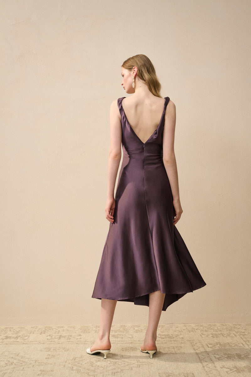 Cowl neck satin midi dress