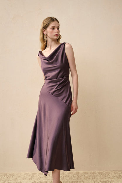Cowl neck satin midi dress