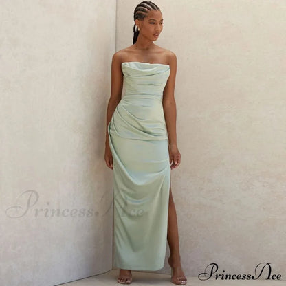 Cowl Neck Strapless Slit Modern Maxi Evening Dress - Black M / Green Formal Dresses