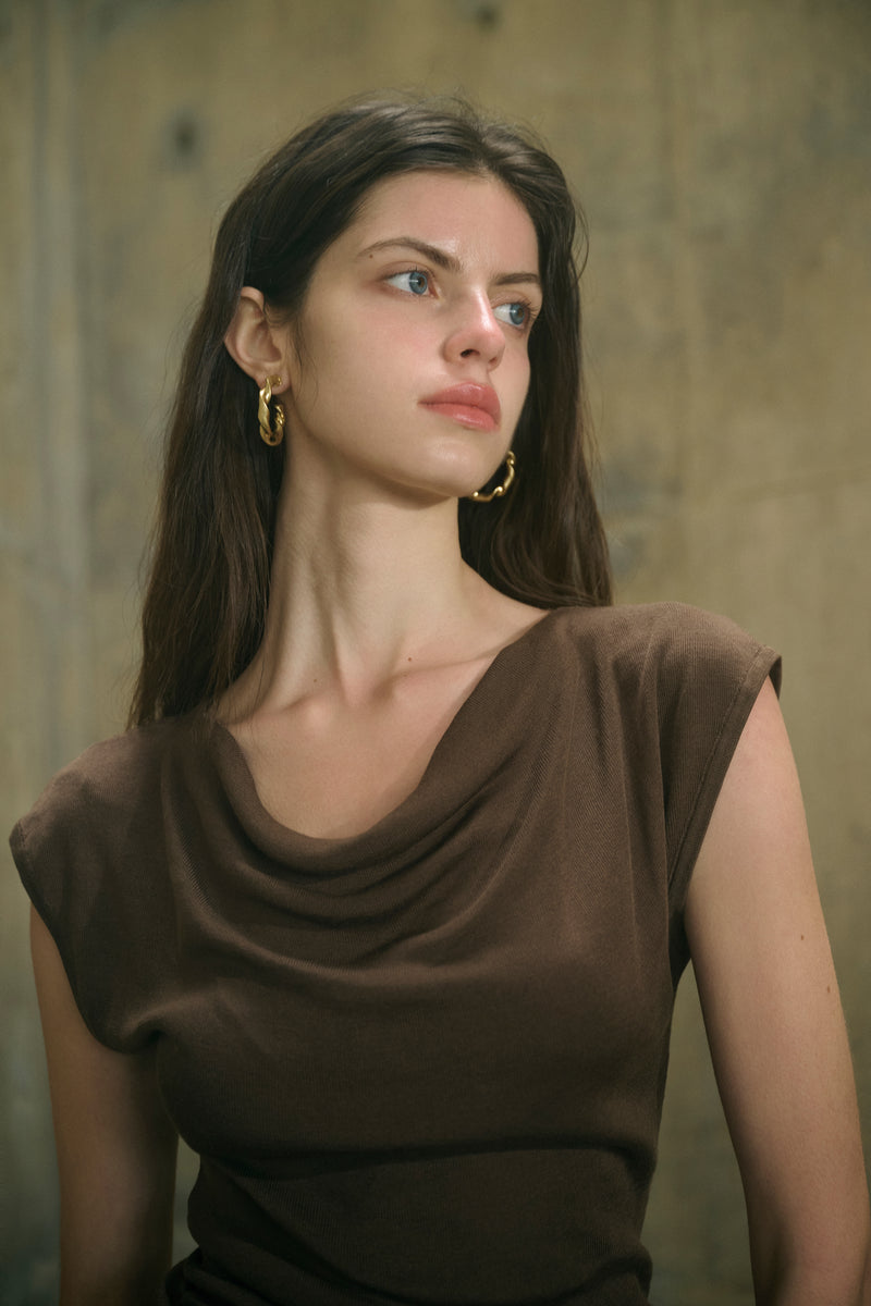 Cowl neck wool top