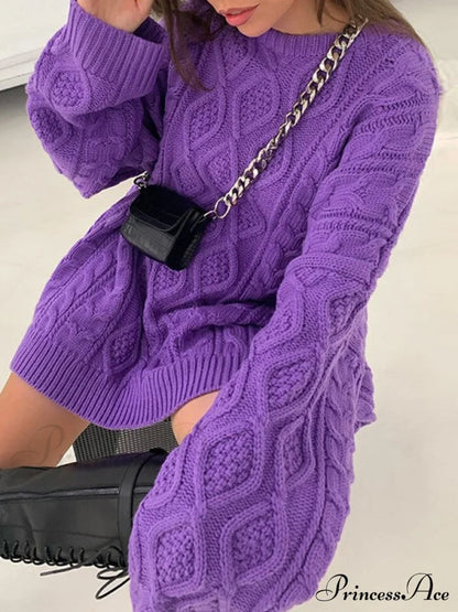 Cable Knit Leg Trendy Warmers With Flare Sweaters-L