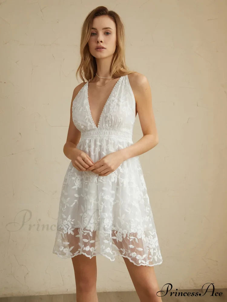 Criss Cross Double Trendy Layers Backless Short Dress White / S Dresses