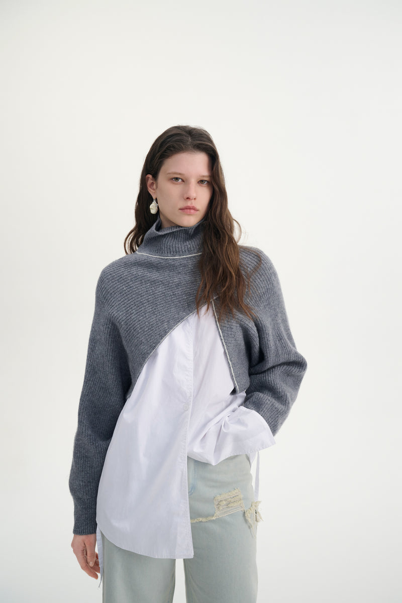 Cropped asymmetrical sweater