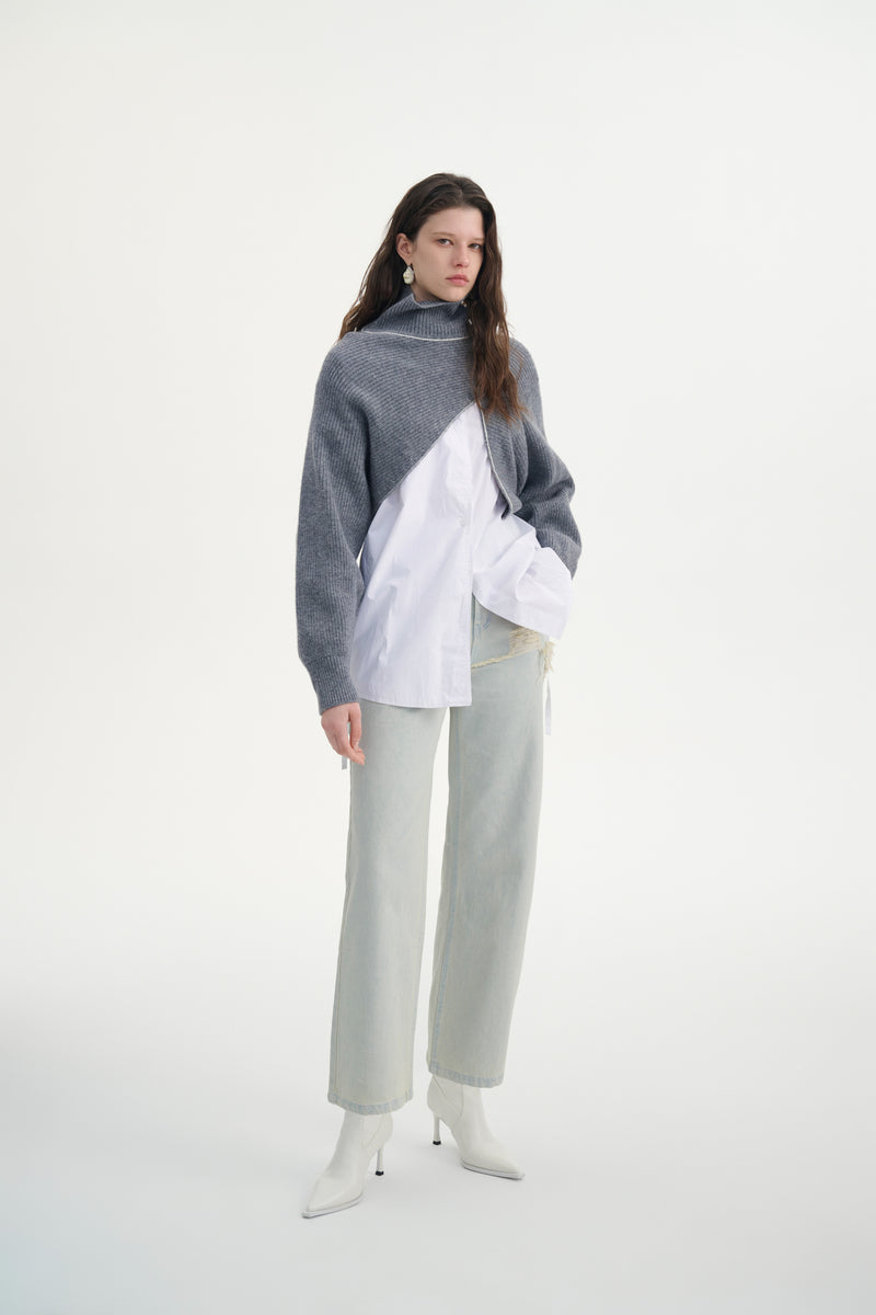 Cropped asymmetrical sweater