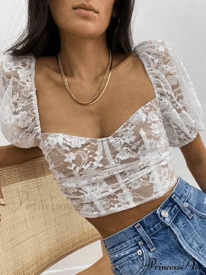 Cropped Lace Edge Trendy Shirred Cami Top Shirts