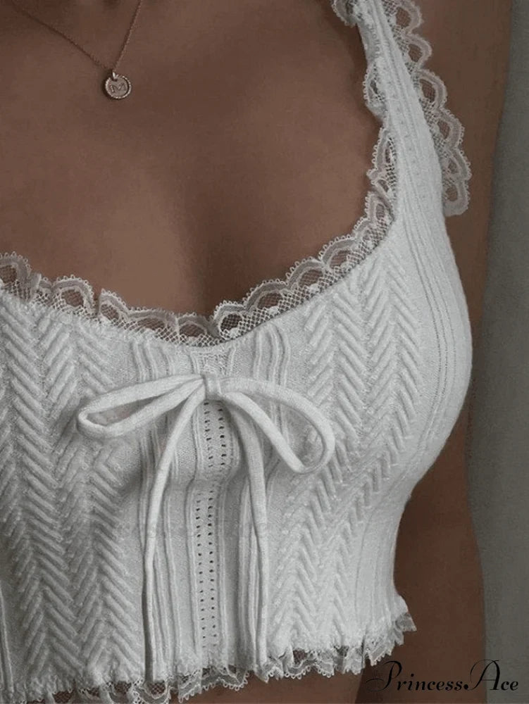 Cropped Lace Trim Trendy Rib Cami Top Tops&Tees