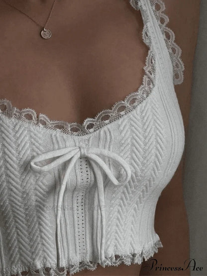 Cropped Lace Trim Trendy Rib Cami Top Tops&Tees