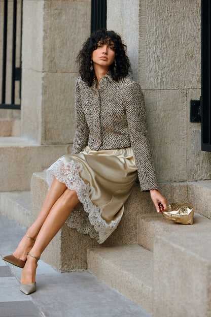 Cropped stand collar wool jacket