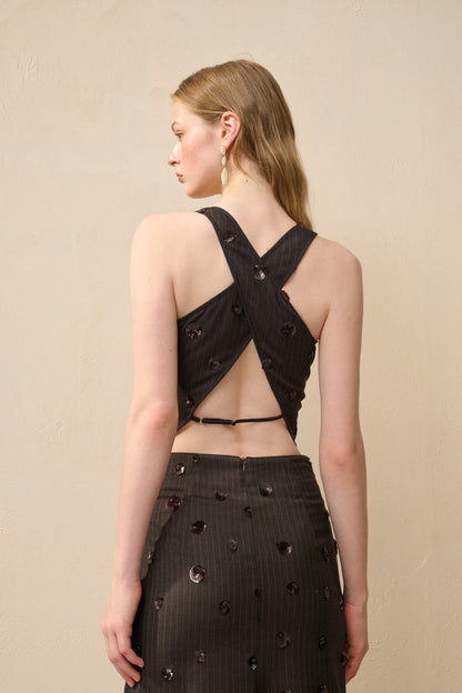 Cross back striped top & skirt