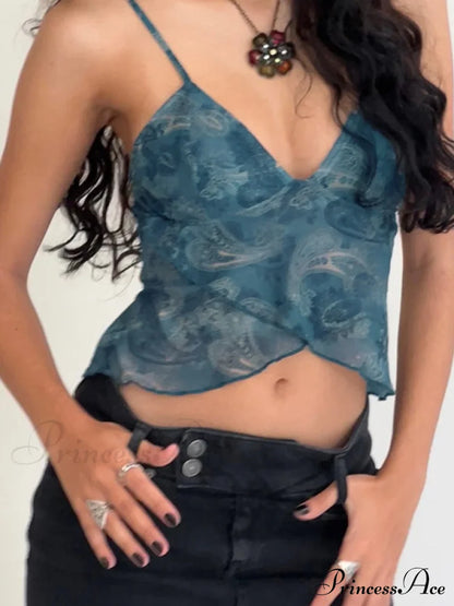 Cross Over Halter Trendy Mesh Crop Cami Top