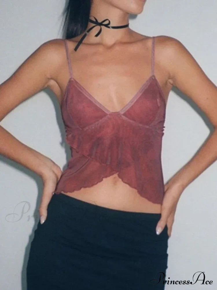 Cross Over Halter Trendy Mesh Crop Cami Top