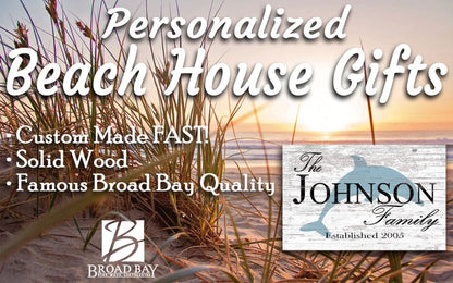 Personalized Beach Family Sign Coastal Beach House Decor Dolphin Design - Broad Bay Personalized Gifts Shipped Fast