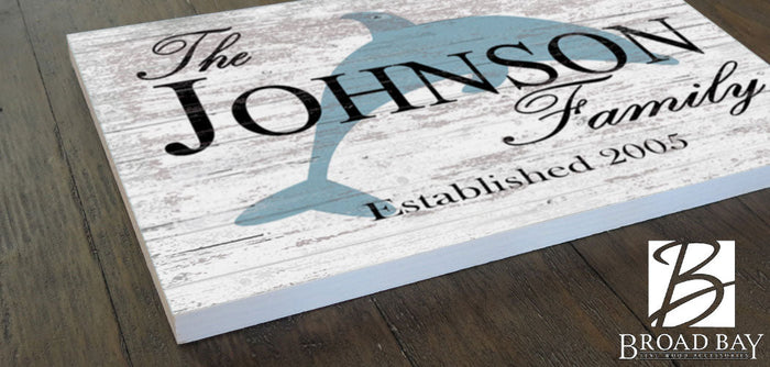 Personalized Beach Family Sign Coastal Beach House Decor Dolphin Design - Broad Bay Personalized Gifts Shipped Fast