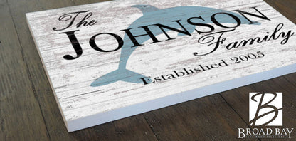 Personalized Beach Family Sign Coastal Beach House Decor Dolphin Design - Broad Bay Personalized Gifts Shipped Fast