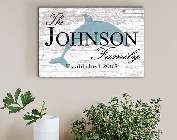 Personalized Beach Family Sign Coastal Beach House Decor Dolphin Design - Broad Bay Personalized Gifts Shipped Fast
