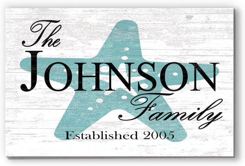 Custom Beach House Sign with Name & Established Date Starfish Design