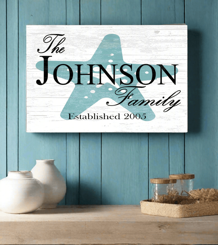 Custom Beach House Sign with Name & Established Date Starfish Design - Broad Bay Personalized Gifts Shipped Fast