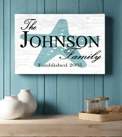 Custom Beach House Sign with Name & Established Date Starfish Design - Broad Bay Personalized Gifts Shipped Fast