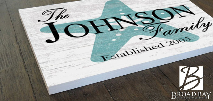 Custom Beach House Sign with Name & Established Date Starfish Design - Broad Bay Personalized Gifts Shipped Fast