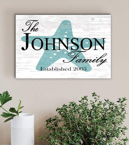 Custom Beach House Sign with Name & Established Date Starfish Design - Broad Bay Personalized Gifts Shipped Fast