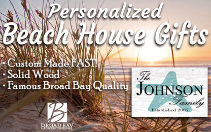 Custom Beach House Sign with Name & Established Date Starfish Design - Broad Bay Personalized Gifts Shipped Fast