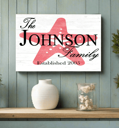 Custom Beach House Sign with Name & Established Date Starfish Design - Broad Bay Personalized Gifts Shipped Fast