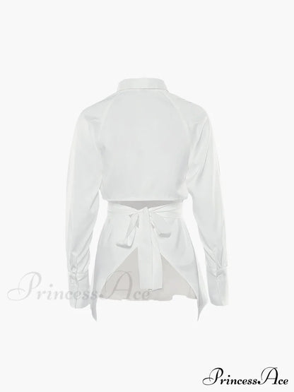 Cut Out Button Trendy Down Collar Shirt