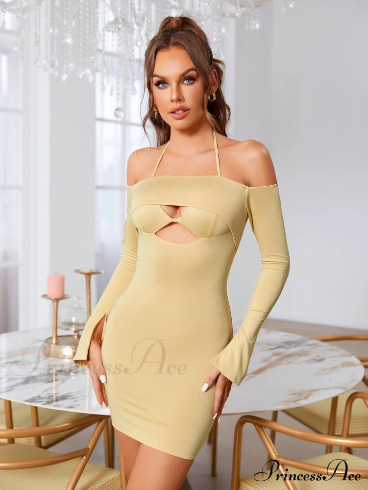 Cut Out Tie Trendy Backless Halter Bodycon Dress Dresses