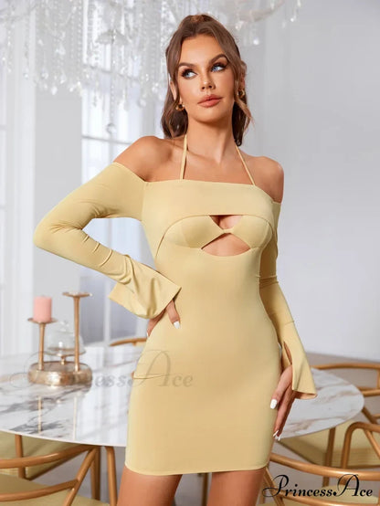 Cut Out Tie Trendy Backless Halter Bodycon Dress Dresses