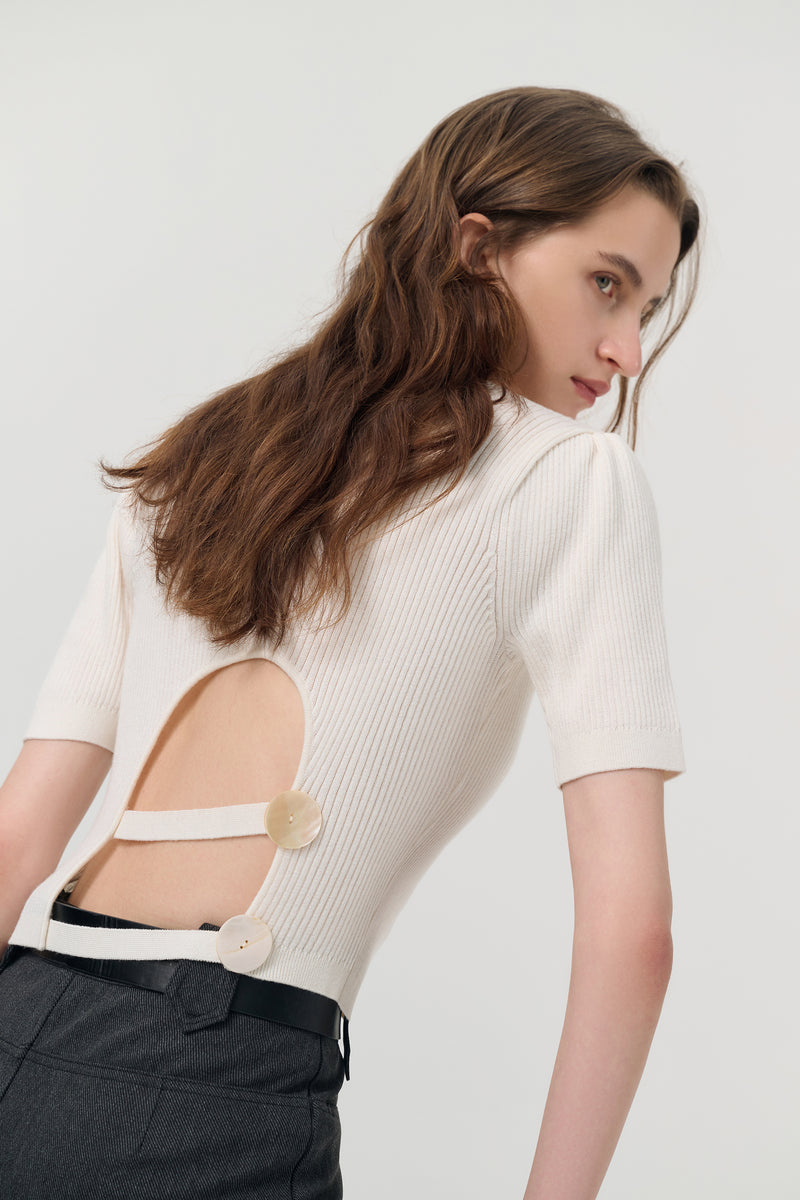 Cutout short sleeve knit top