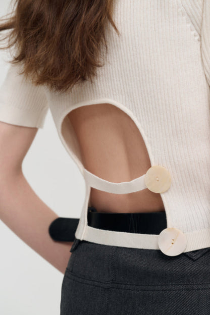 Cutout short sleeve knit top