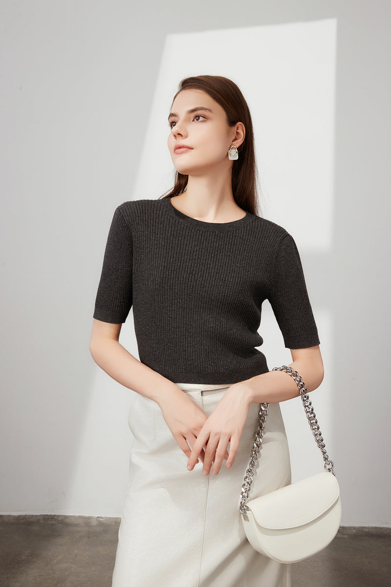 Cutout short sleeve knit top