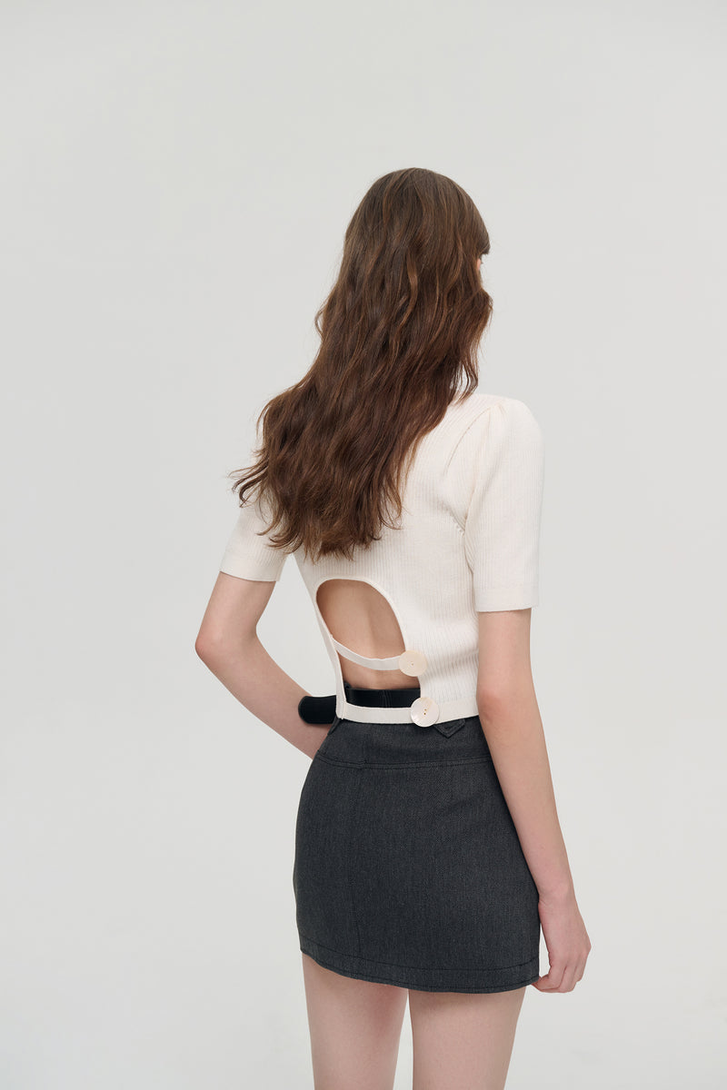Cutout short sleeve knit top