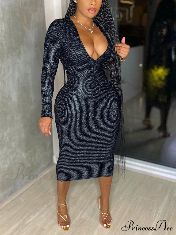 Deep V Neck Trendy Lace Up Mini Dress Black / M Dresses