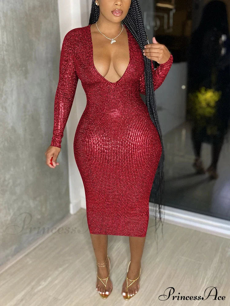 Deep V Neck Trendy Lace Up Mini Dress Red / M Dresses
