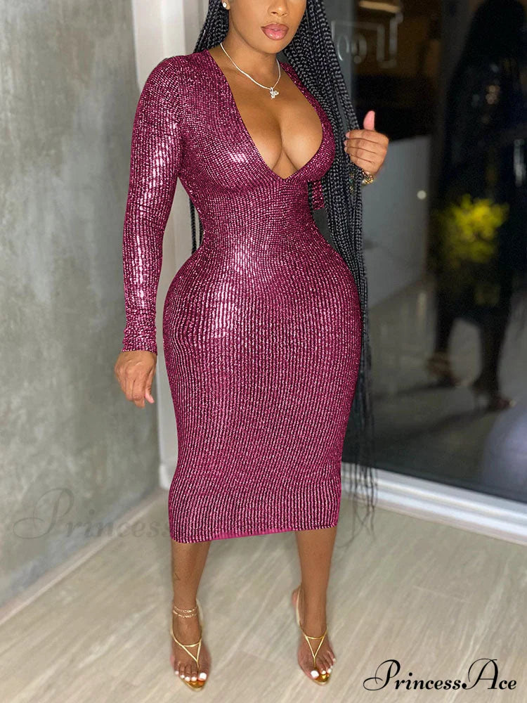 Deep V Neck Trendy Lace Up Mini Dress Rosy / M Dresses