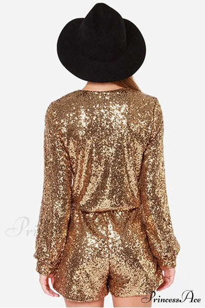 Deep V Stylish Sequin Shining Romper