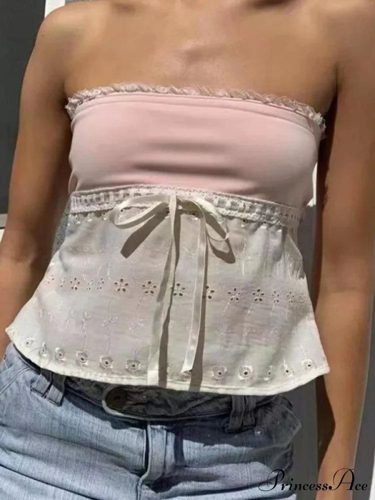 Delicate Lace Hollow Splicing Sexy Slim Crop Top