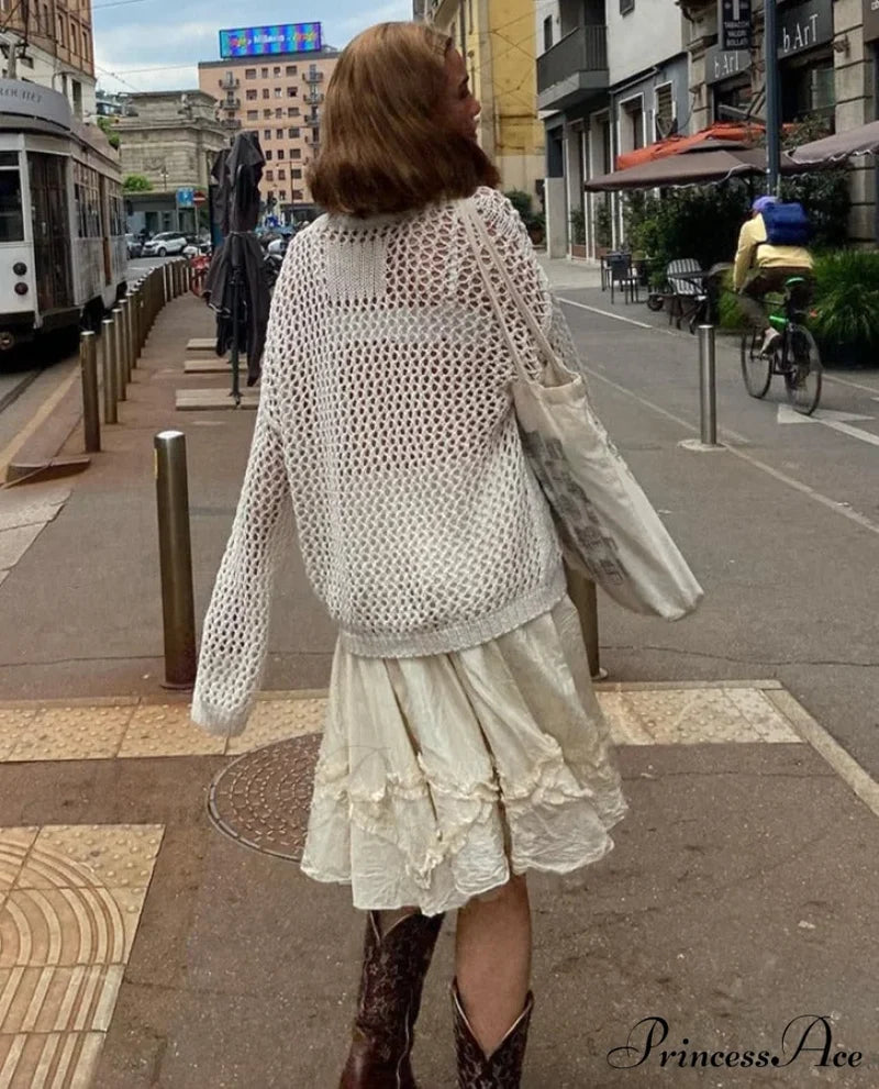 Distressed Cross Fishnet Charming Design Hollow Out Sweater Sweaters-L