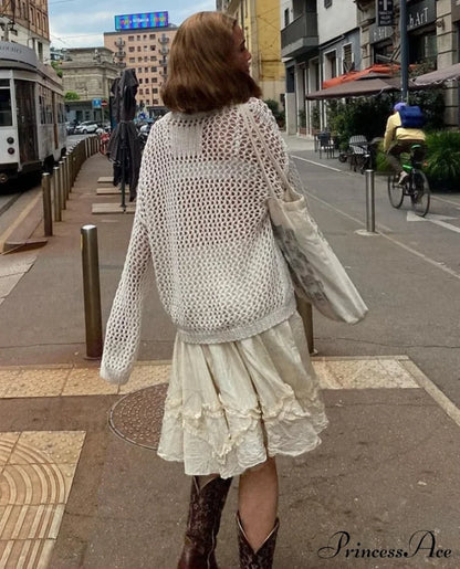 Distressed Cross Fishnet Charming Design Hollow Out Sweater Sweaters-L