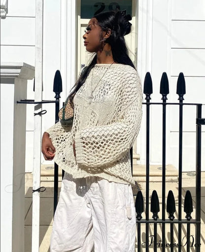 Distressed Cross Fishnet Charming Design Hollow Out Sweater Sweaters-L