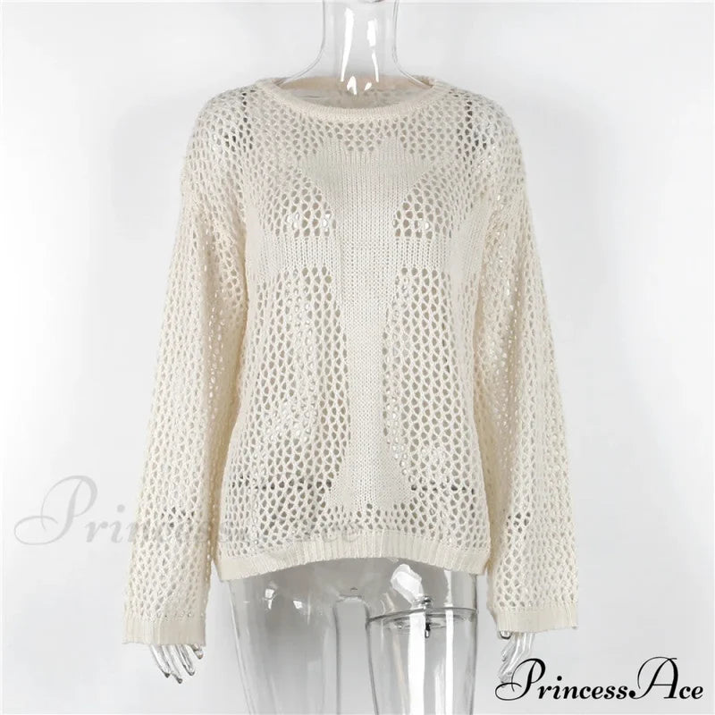 Distressed Cross Fishnet Charming Design Hollow Out Sweater Sweaters-L
