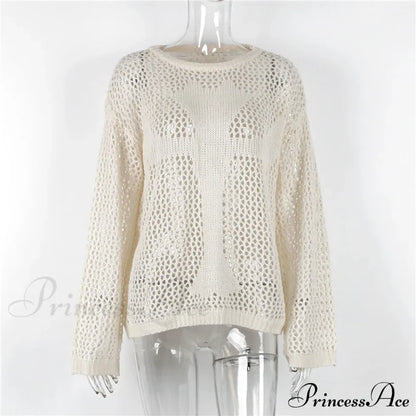 Distressed Cross Fishnet Charming Design Hollow Out Sweater Sweaters-L