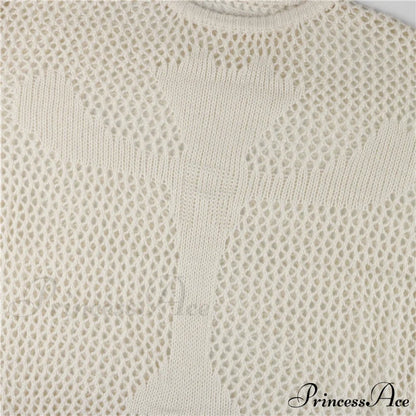 Distressed Cross Fishnet Charming Design Hollow Out Sweater Sweaters-L