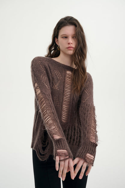 Distressed relaxed sweater