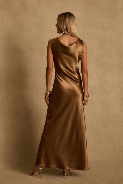 Dolce Bronze Satin Maxi Dress