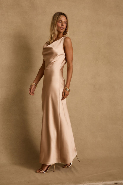 Dolce Champagne Satin Maxi Dress
